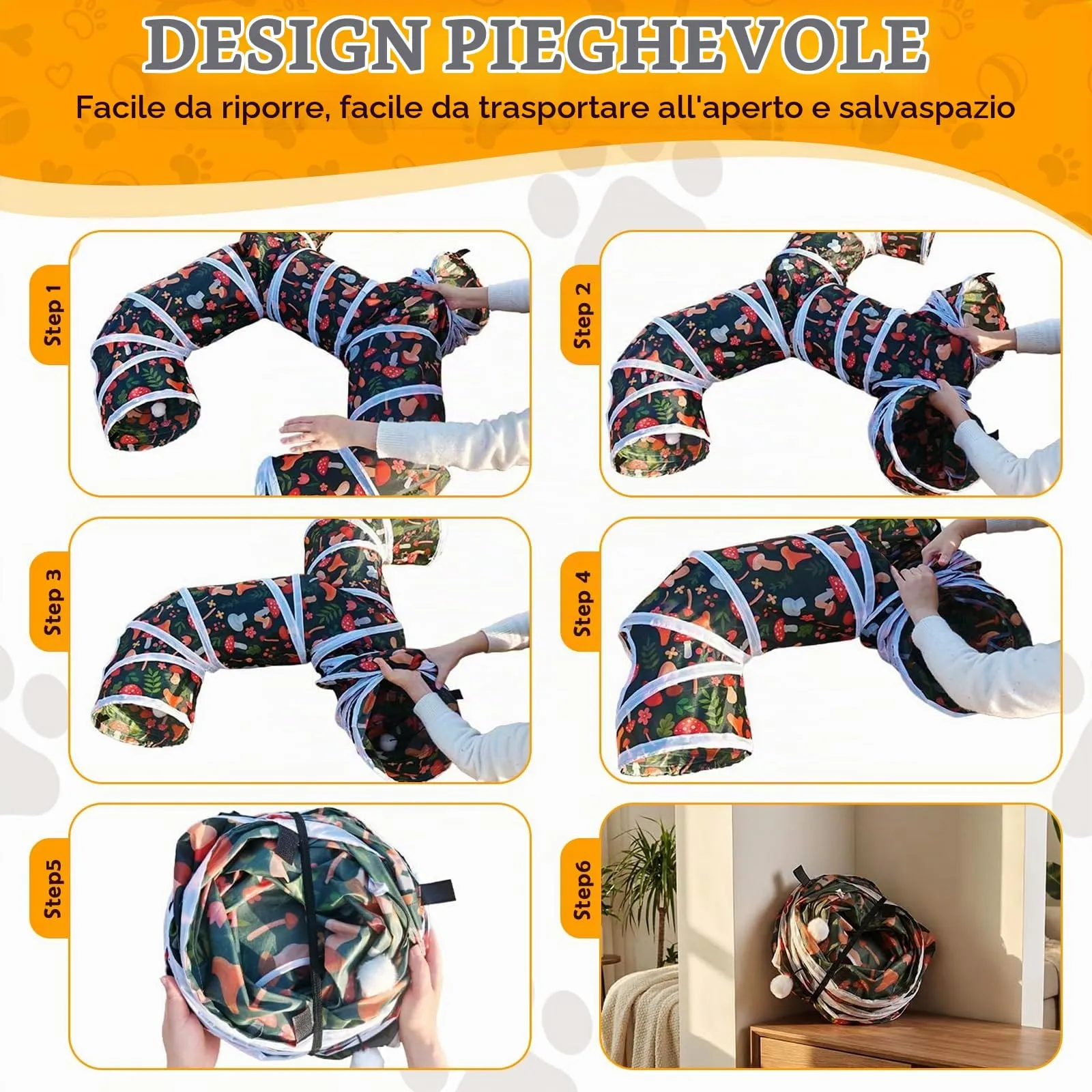 UGBO Tunnel Pieghevole Interattivo per Gatti, Cani di Piccola Taglia e Conigli, Stile 1 - immagine 5