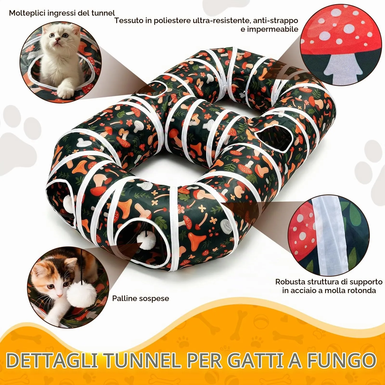 UGBO Tunnel Pieghevole Interattivo per Gatti, Cani di Piccola Taglia e Conigli, Stile 1 - immagine 6