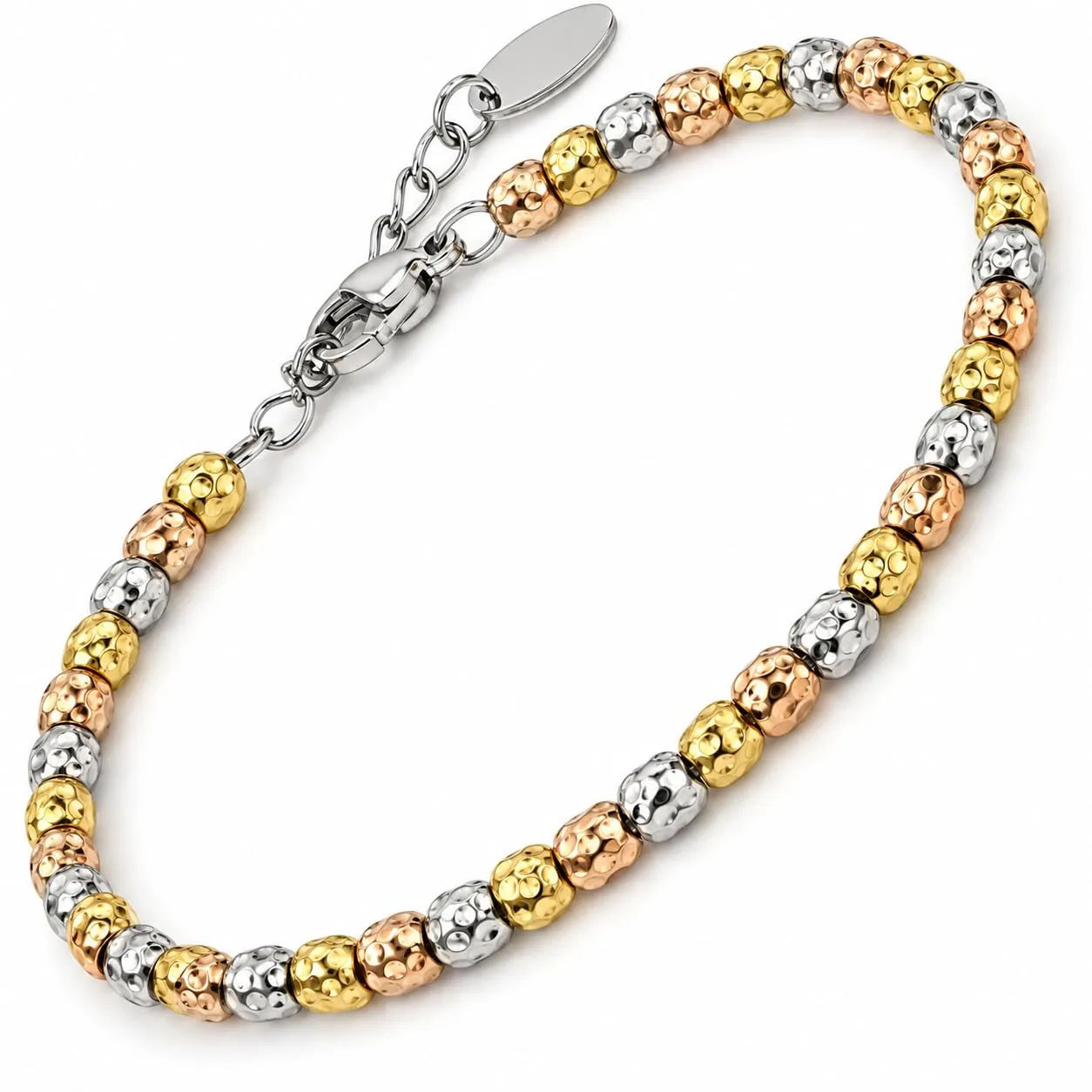 SAGA GIOIELLI Bracciale Unisex Tre Ori in Acciaio con Pepite Martellate (5 mm) - immagine 1