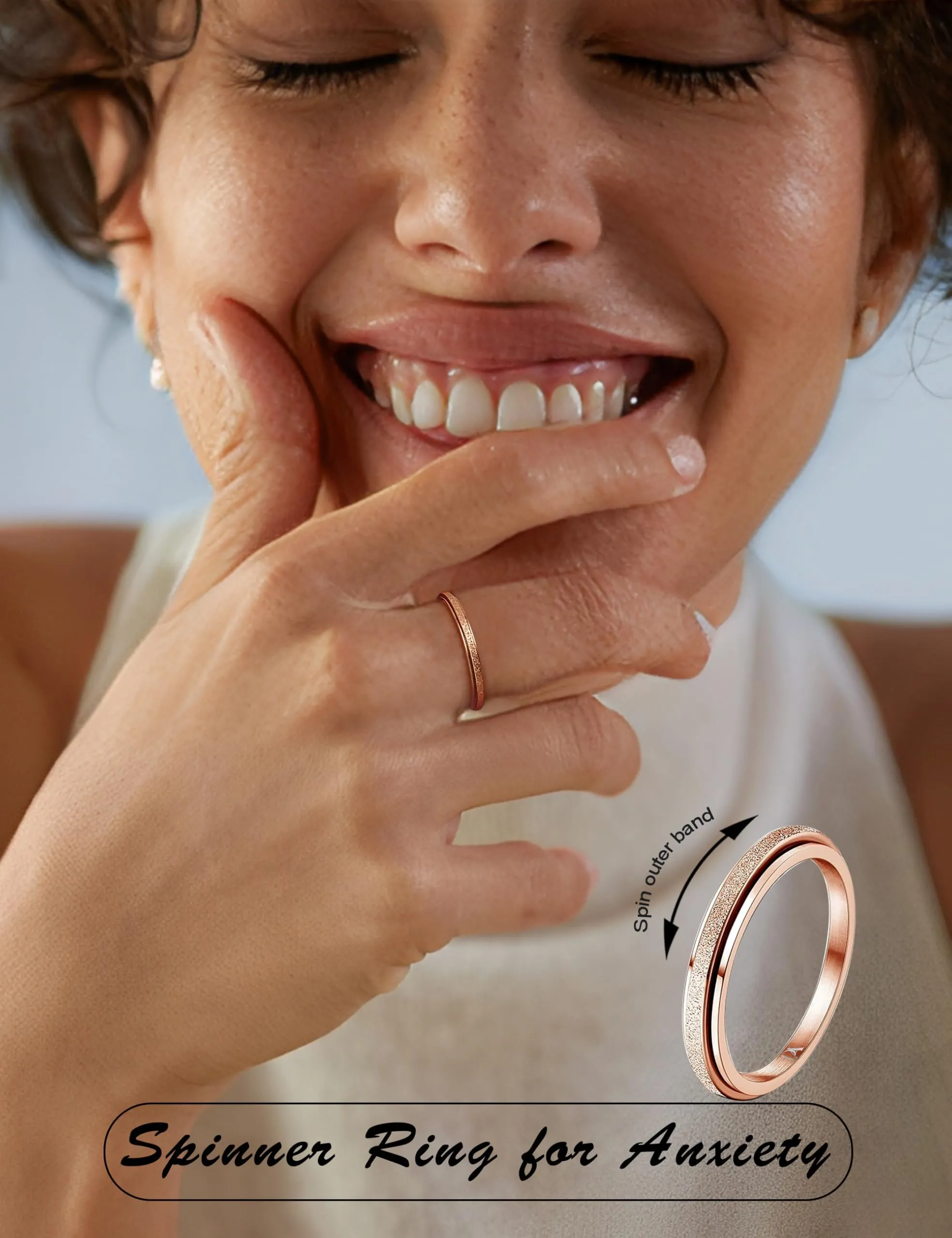 Diamday Anello Spinner Antistress in Acciaio Inossidabile per Donna e Uomo, Sabbiato, Oro Rosa - immagine 3