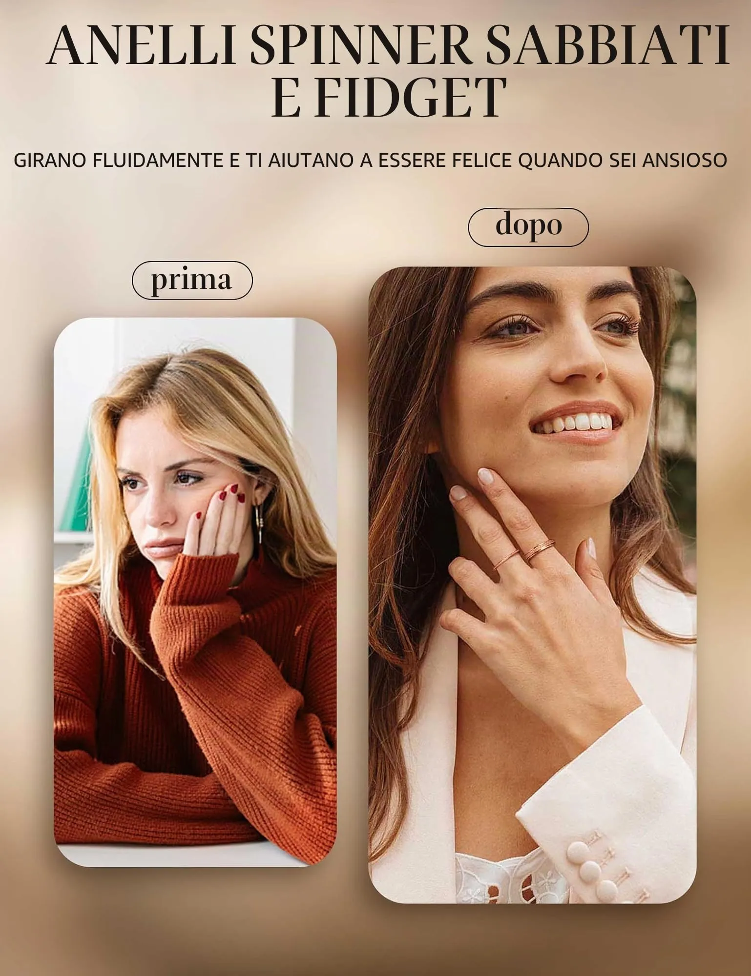 Diamday Anello Spinner Antistress in Acciaio Inossidabile per Donna e Uomo, Sabbiato, Oro Rosa - immagine 4