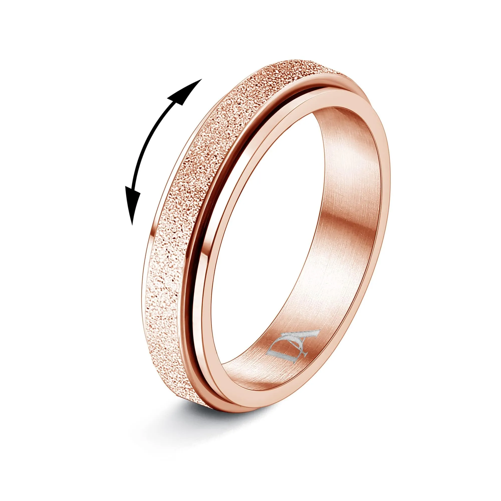 Diamday Anello Spinner Antistress in Acciaio Inossidabile per Donna e Uomo, Sabbiatura Glitterata, Argento e Oro - immagine 1