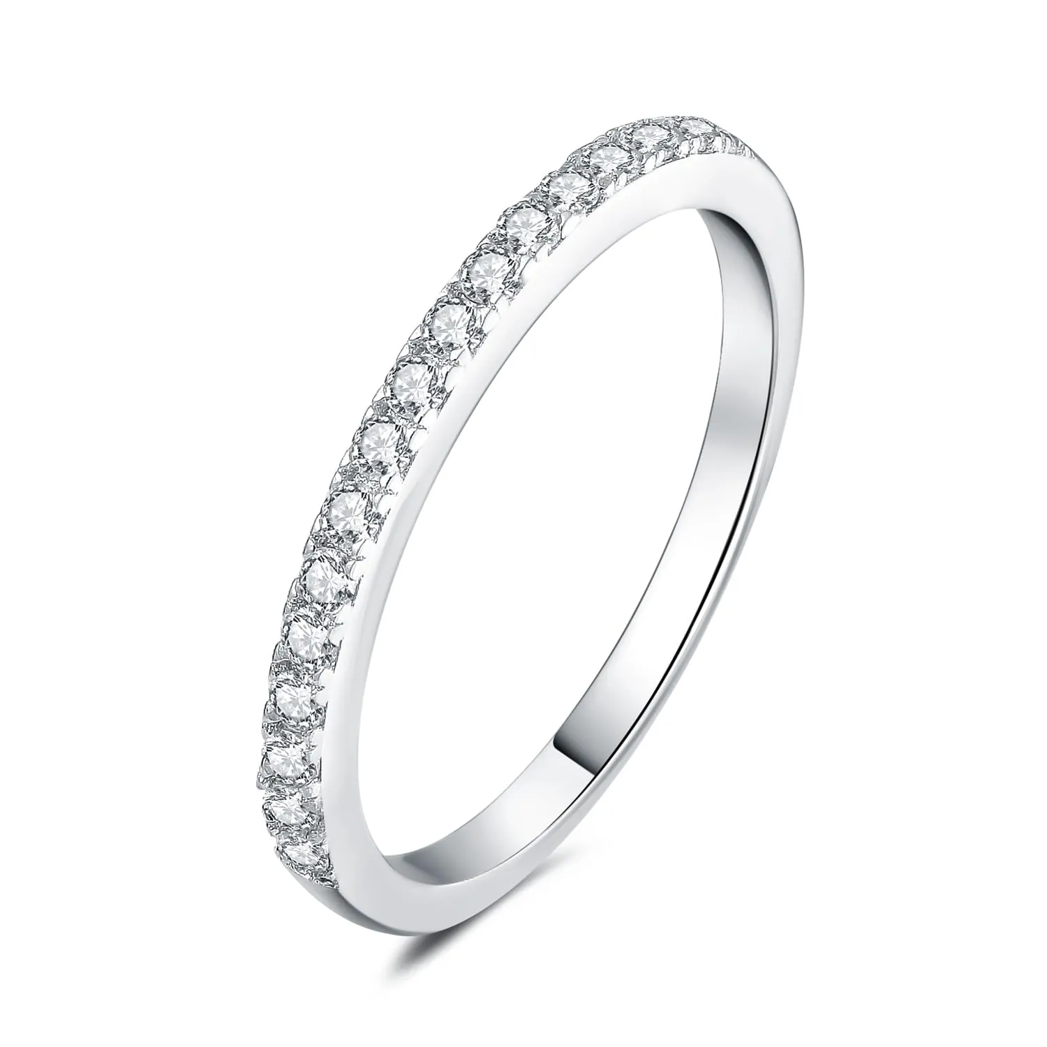 JewelryPalace Anello Half Eternity Donna in Oro Bianco 14K con Moissanite, Taglio Rotondo, Fede Nuziale 14.5 - immagine 1