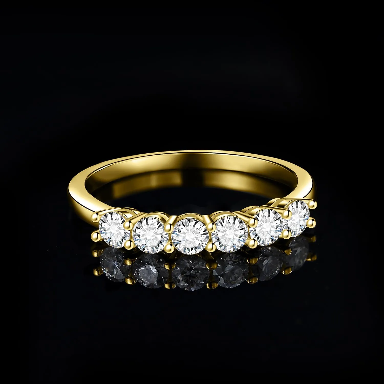 JewelryPalace Anello Half Eternity Donna in Oro Giallo 14K con Moissanite 0.6ct, 6 Pietre a Taglio Rotondo, Fede Nuziale 21 - immagine 3