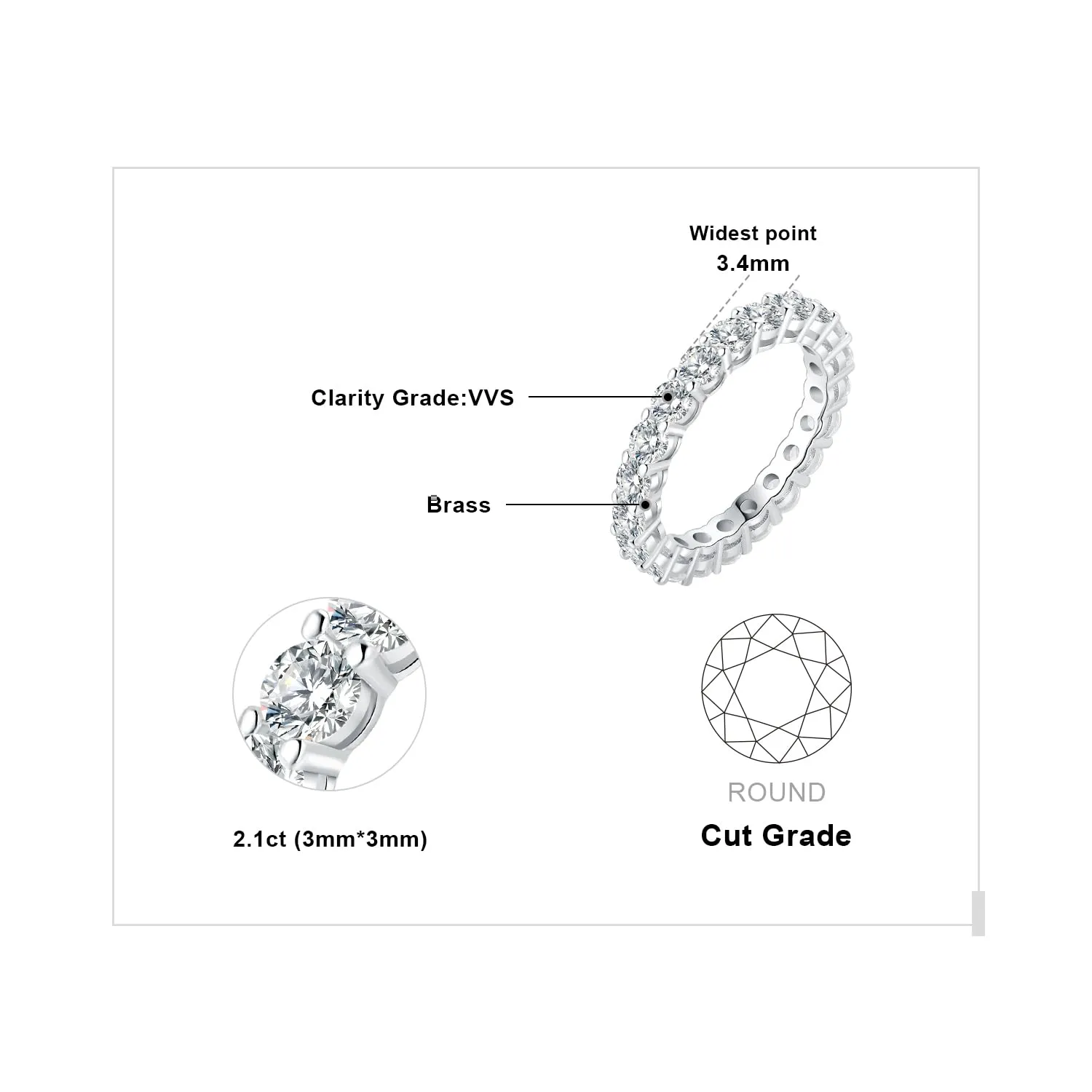 JewelryPalace Anello Eterno Donna in Oro Bianco 14K con Moissanite Creata, Fede Nuziale 14.5 - immagine 2