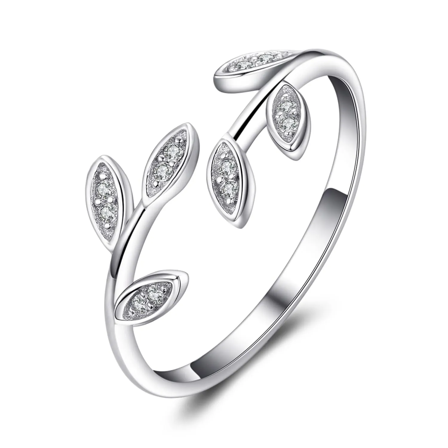 JewelryPalace Anello Donna Foglia di Olivo Regolabile, Placcato Oro Bianco 14K con Zirconi - immagine 1