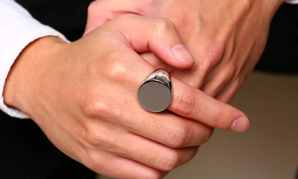 Vnox Anello con Sigillo Personalizzato per Uomo in Acciaio Inossidabile 316L, Argento - immagine 6
