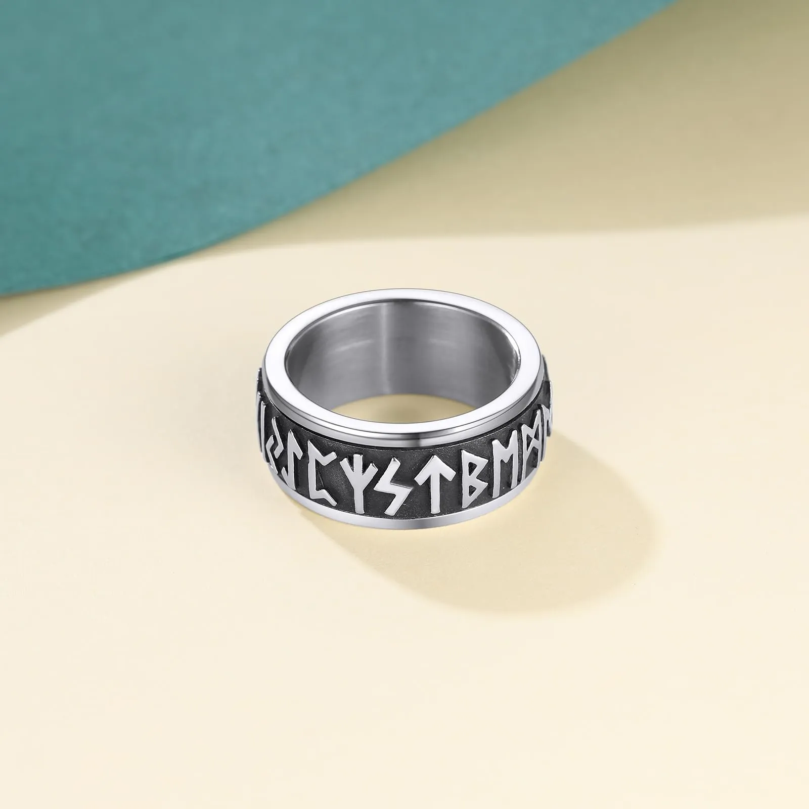 Supcare Anello Antistress Uomo Girevole in Acciaio Argento con Rune Vichinghe, Misura 30 (Circonferenza 69.7 mm) - immagine 8