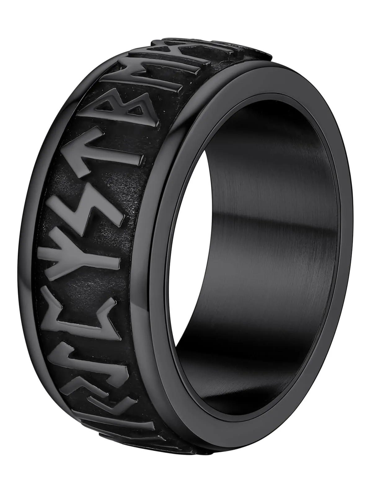 Supcare Anello Antistress Uomo Girevole Vichingo, Acciaio Inossidabile 316L, Nero, Misura 14 - immagine 1