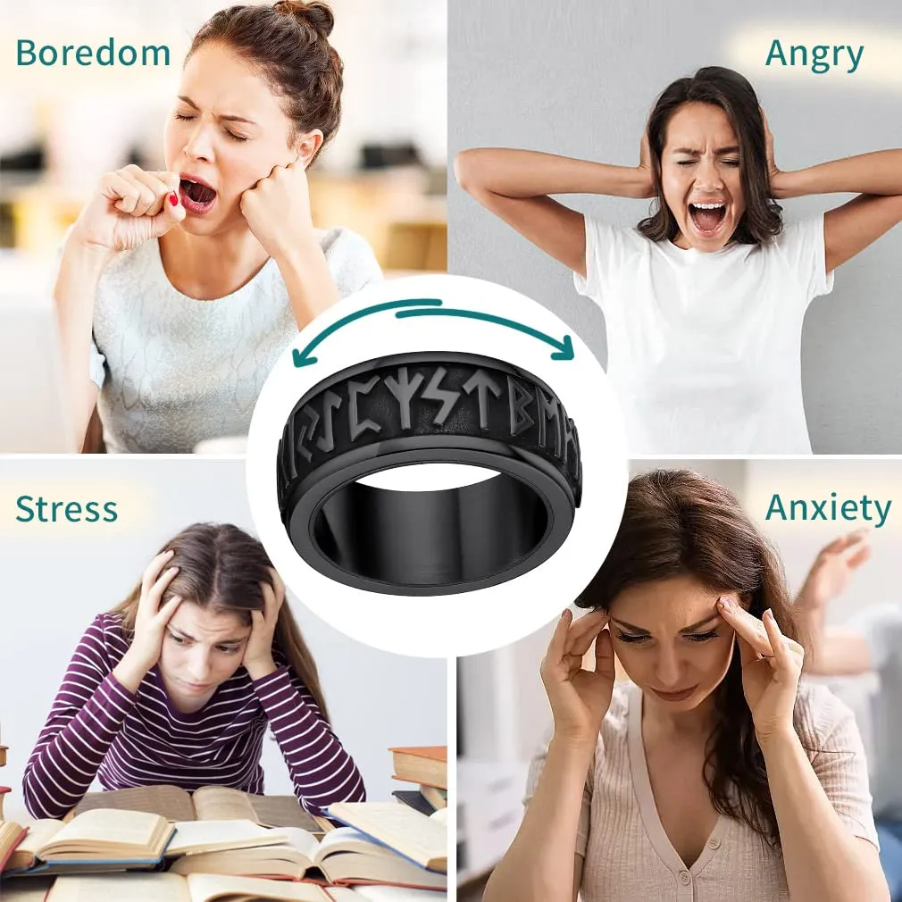 Supcare Anello Antistress Uomo Girevole Vichingo, Acciaio Inossidabile 316L, Nero, Misura 14 - immagine 4