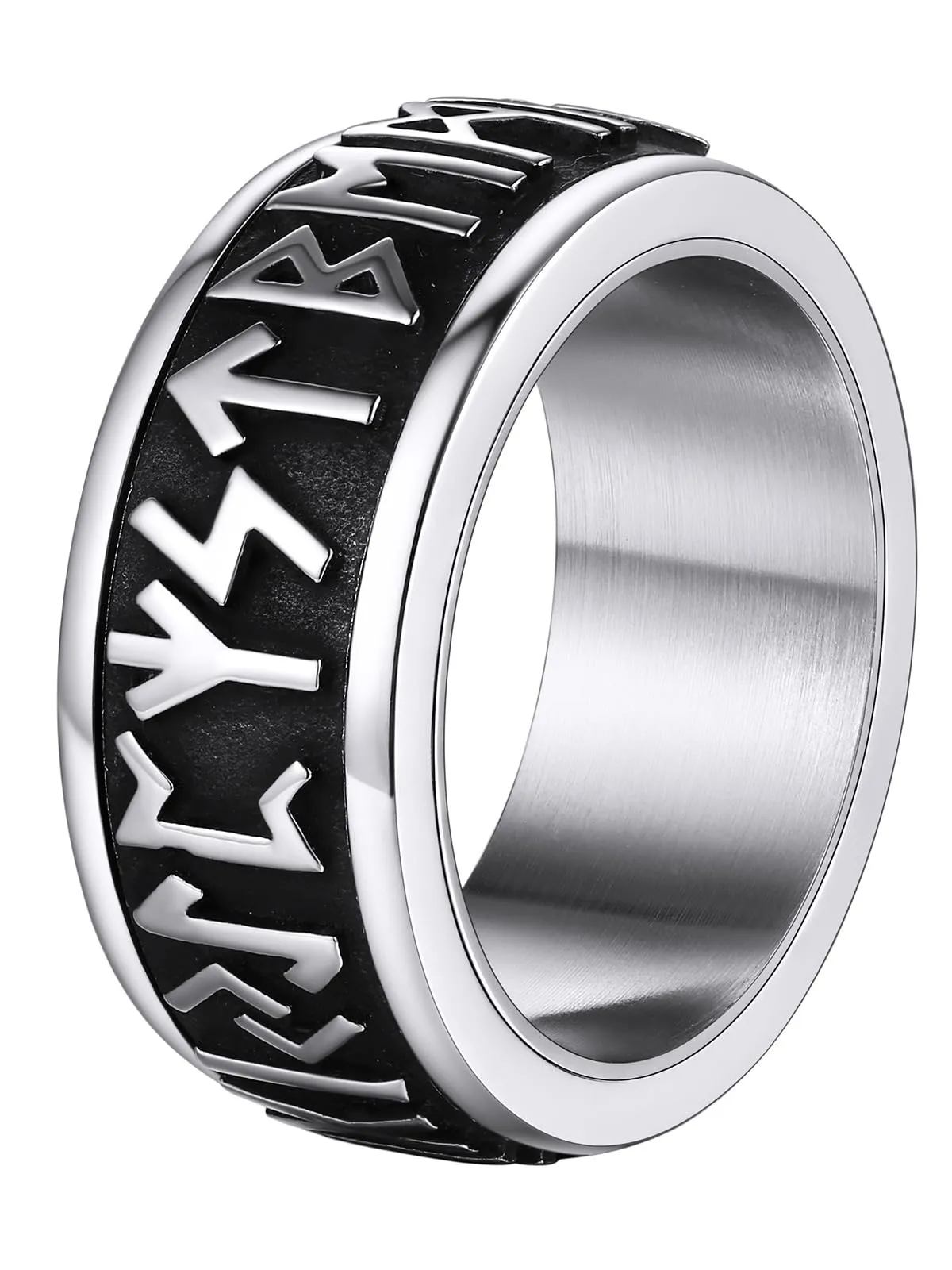 Supcare Anello Antistress Uomo Girevole in Acciaio Argento con Rune Vichinghe, Misura 14,5 (Circonferenza 54.4 mm) - immagine 1