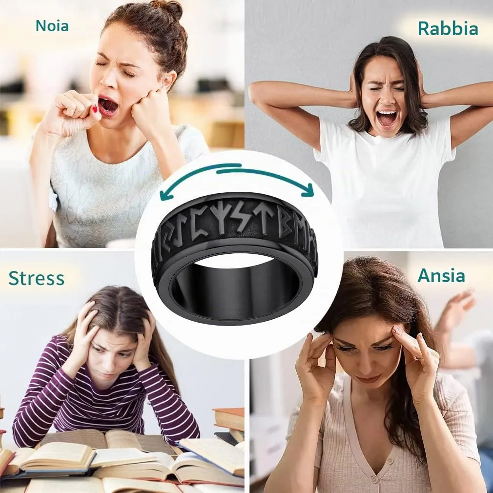 Supcare Anello Antistress Uomo Girevole con Rune Vichinghe, Acciaio Inossidabile, Nero, Misura 32 - immagine 4