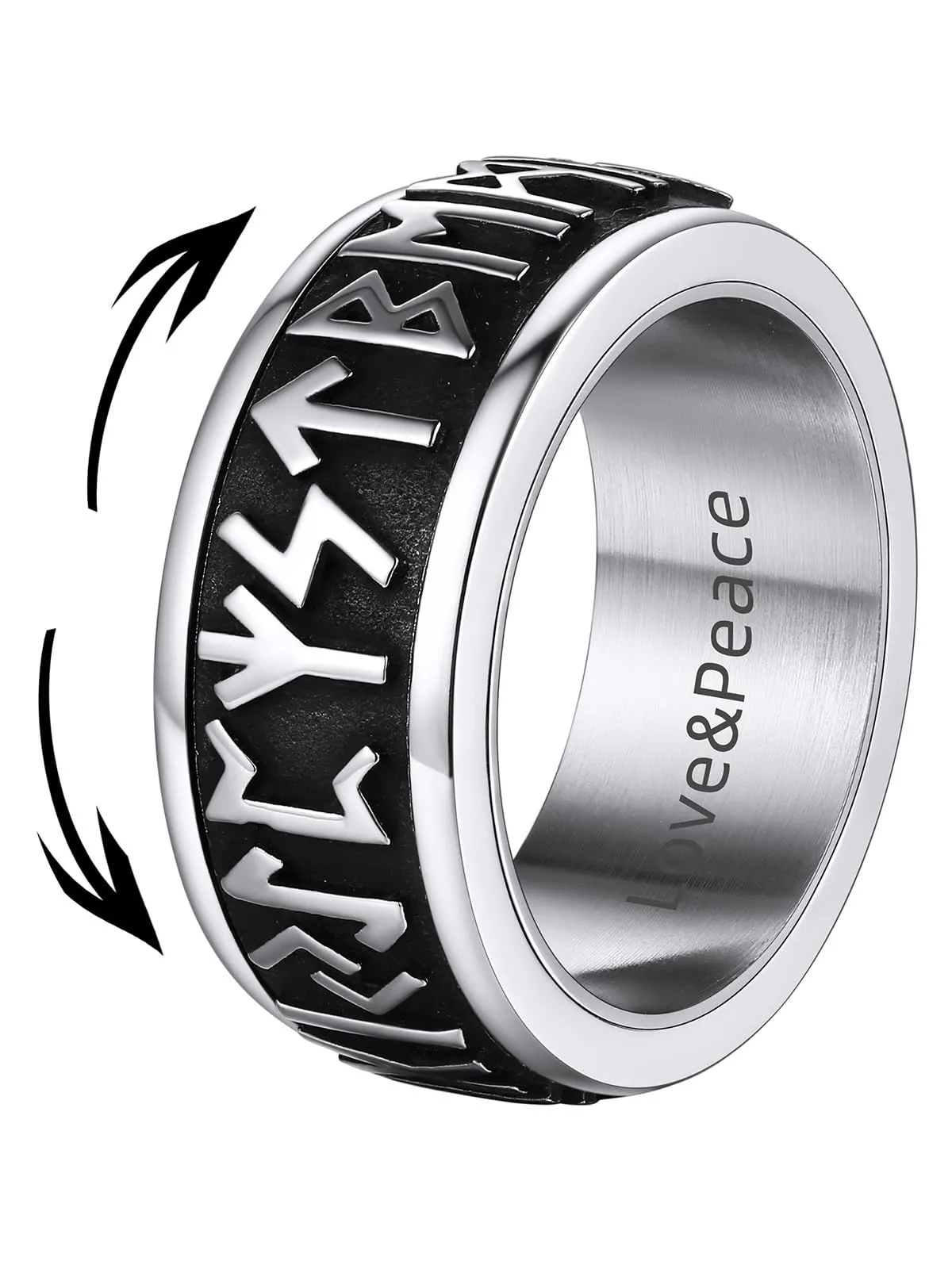 Supcare Anello Antistress Uomo Vichinghi Girevole in Acciaio Argento, Misura 19,75 (Circonferenza 59.5 mm) con Rune Vichinghe - immagine 1