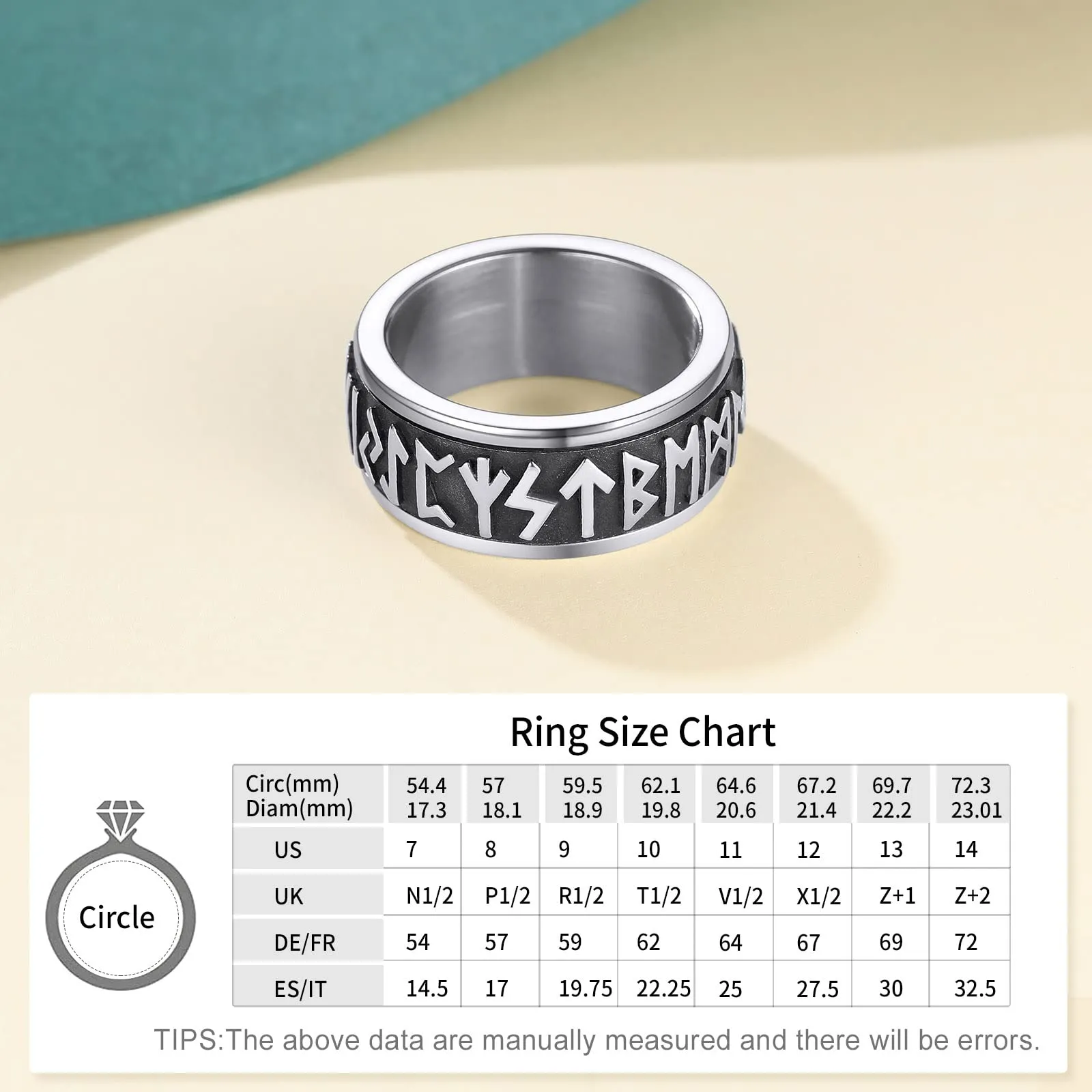Supcare Anello Antistress Uomo Girevole in Acciaio Argento, Rune Vichinghe, Misura 27,5 (Circonferenza 67.2 mm) - immagine 5
