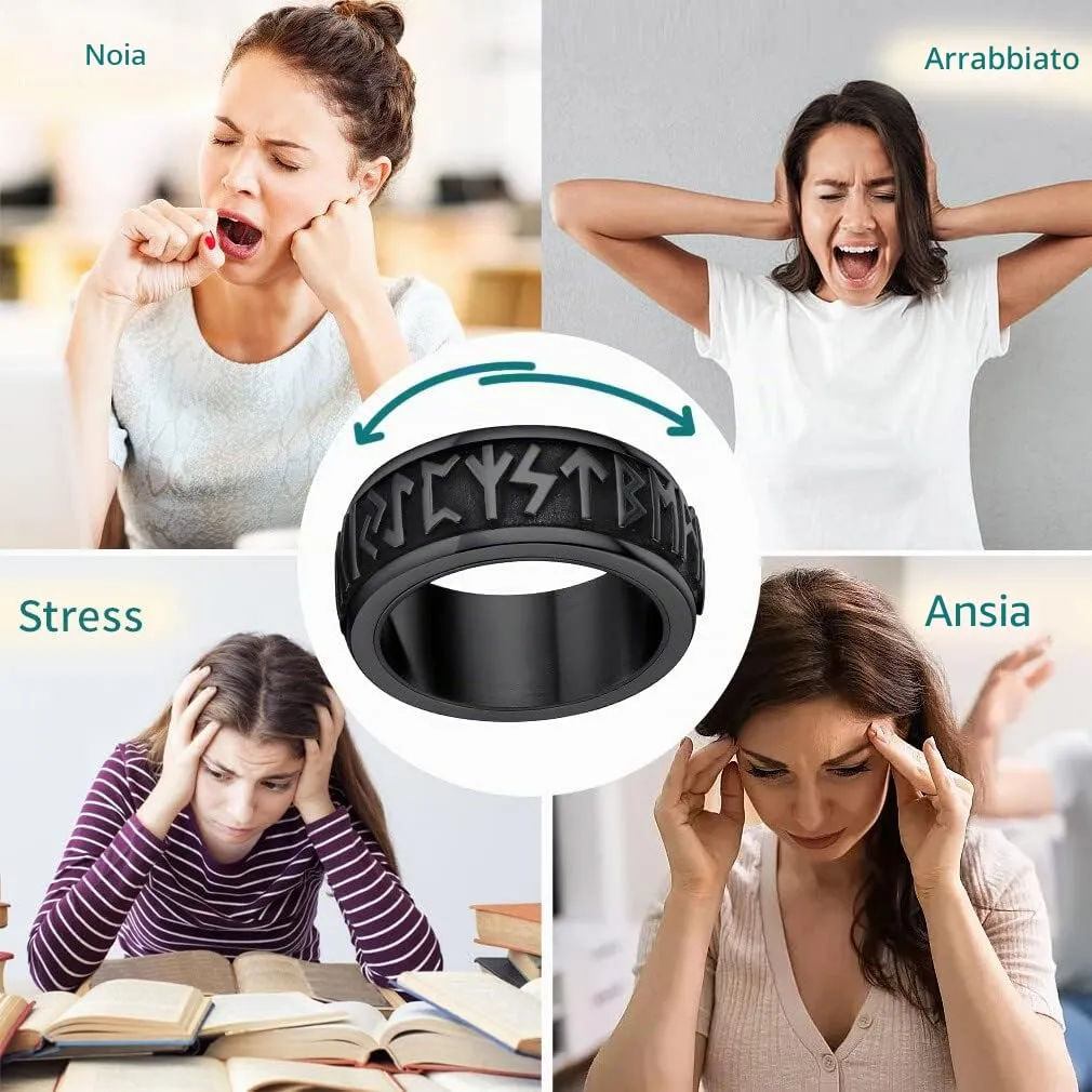 Supcare Anello Antistress Uomo Ruotabile in Acciaio Nero con Rune Vichinghe, Misura 25 (Circonferenza 64.6 mm) - immagine 5