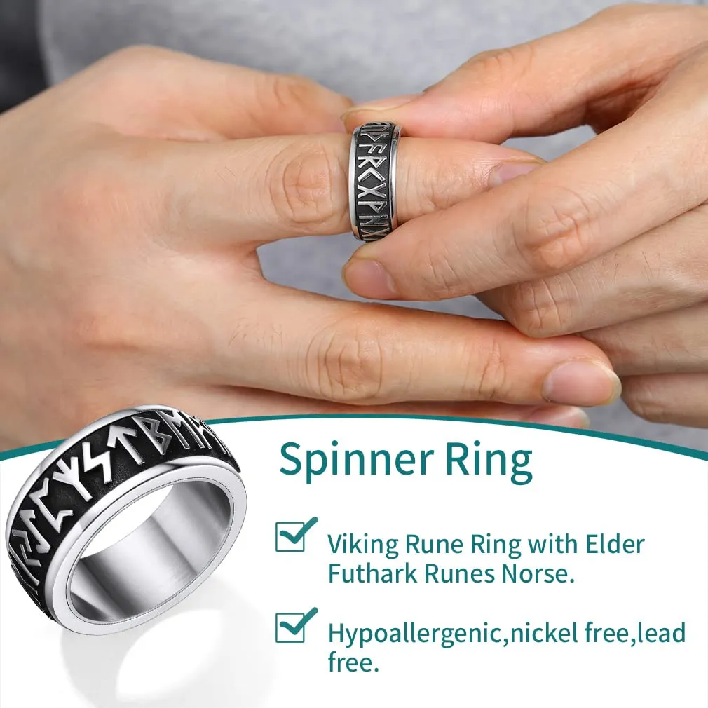 Supcare Anello Antistress Uomo Girevole in Acciaio Argento, Rune Vichinghe, Misura 22,25 Circonferenza 62.1 mm - immagine 3