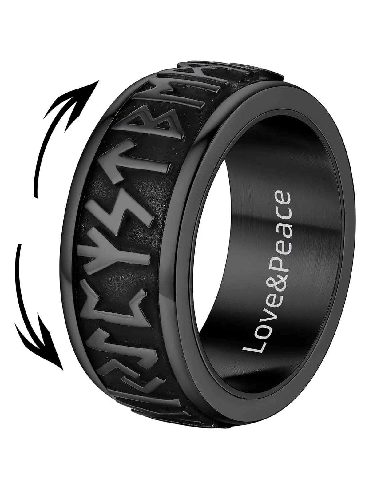 Supcare Anello Antistress Uomo Girevole in Acciaio Nero, Rune Vichinghe, Misura 14,5 (Circonferenza 54.4 mm) - immagine 1