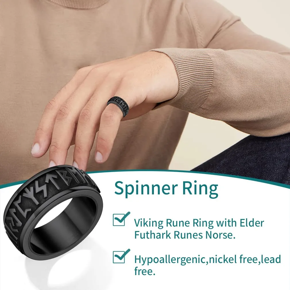 Supcare Anello Antistress Uomo Girevole in Acciaio Nero, Rune Vichinghe, Misura 14,5 (Circonferenza 54.4 mm) - immagine 3