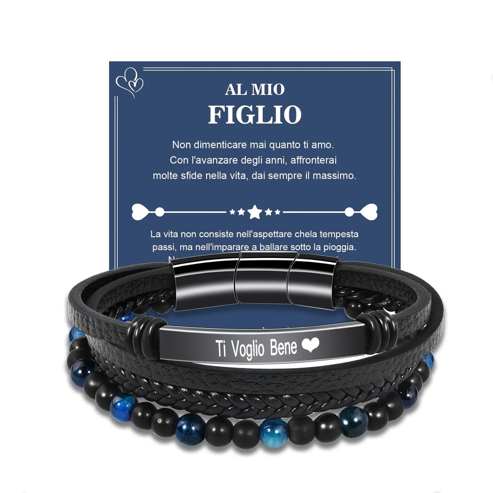 VGWON Bracciale da Uomo in Vera Pelle con Pietre Naturali - immagine 1