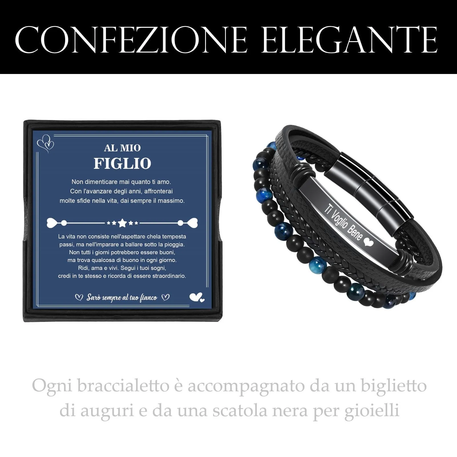 VGWON Bracciale da Uomo in Vera Pelle con Pietre Naturali - immagine 4