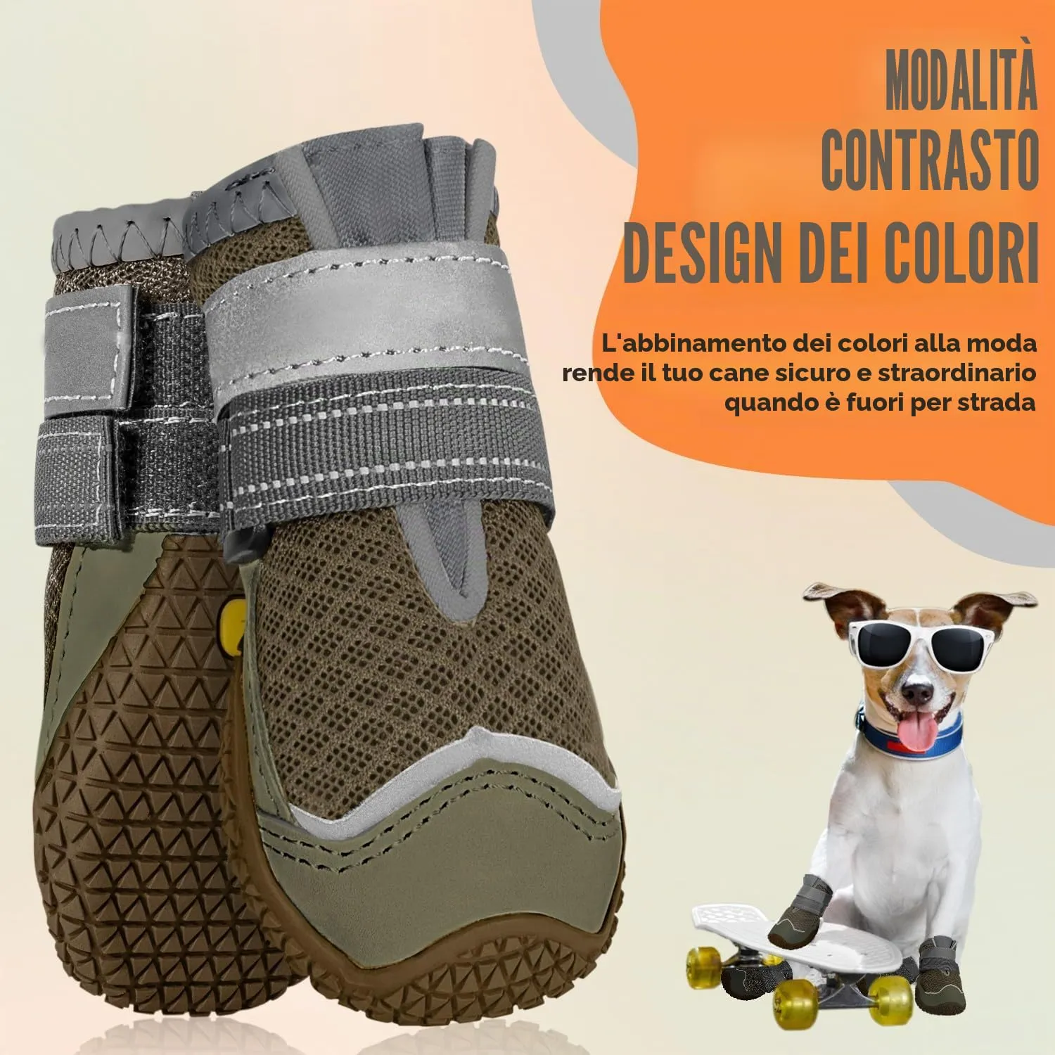 SlowTon Stivali per Cani Traspiranti e Antiscivolo con Striscia Riflettente, Taglia 5 Larghezza 6 cm, Marrone Chiaro - immagine 3