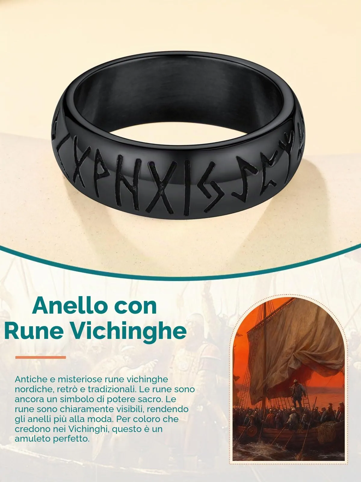 Supcare Anello Antistress Uomo in Acciaio Inossidabile, Anello Vichingo Nero, Misura 14,5 Circonferenza 54.4 mm - immagine 7
