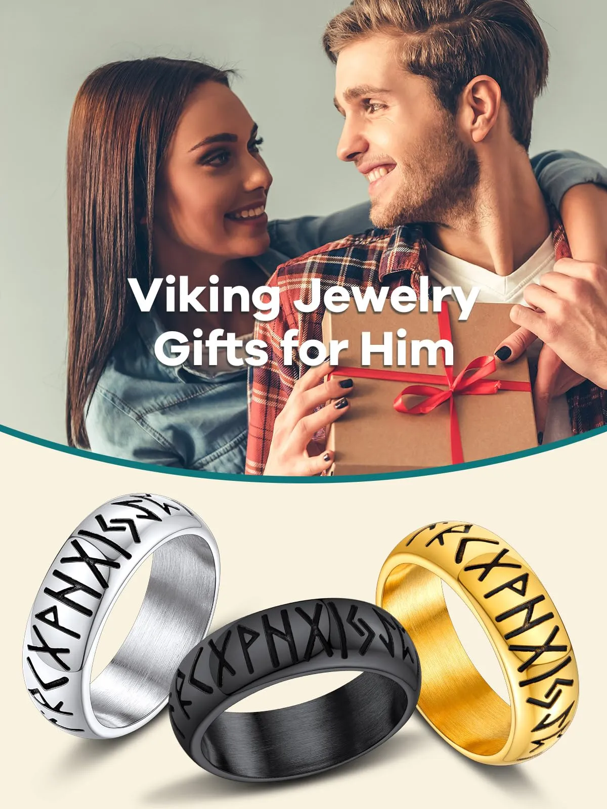 Supcare Anello Antistress Uomo in Acciaio Inossidabile, Argento, Stile Vichingo, Misura 19,75 Circonferenza 59.5 mm - immagine 2