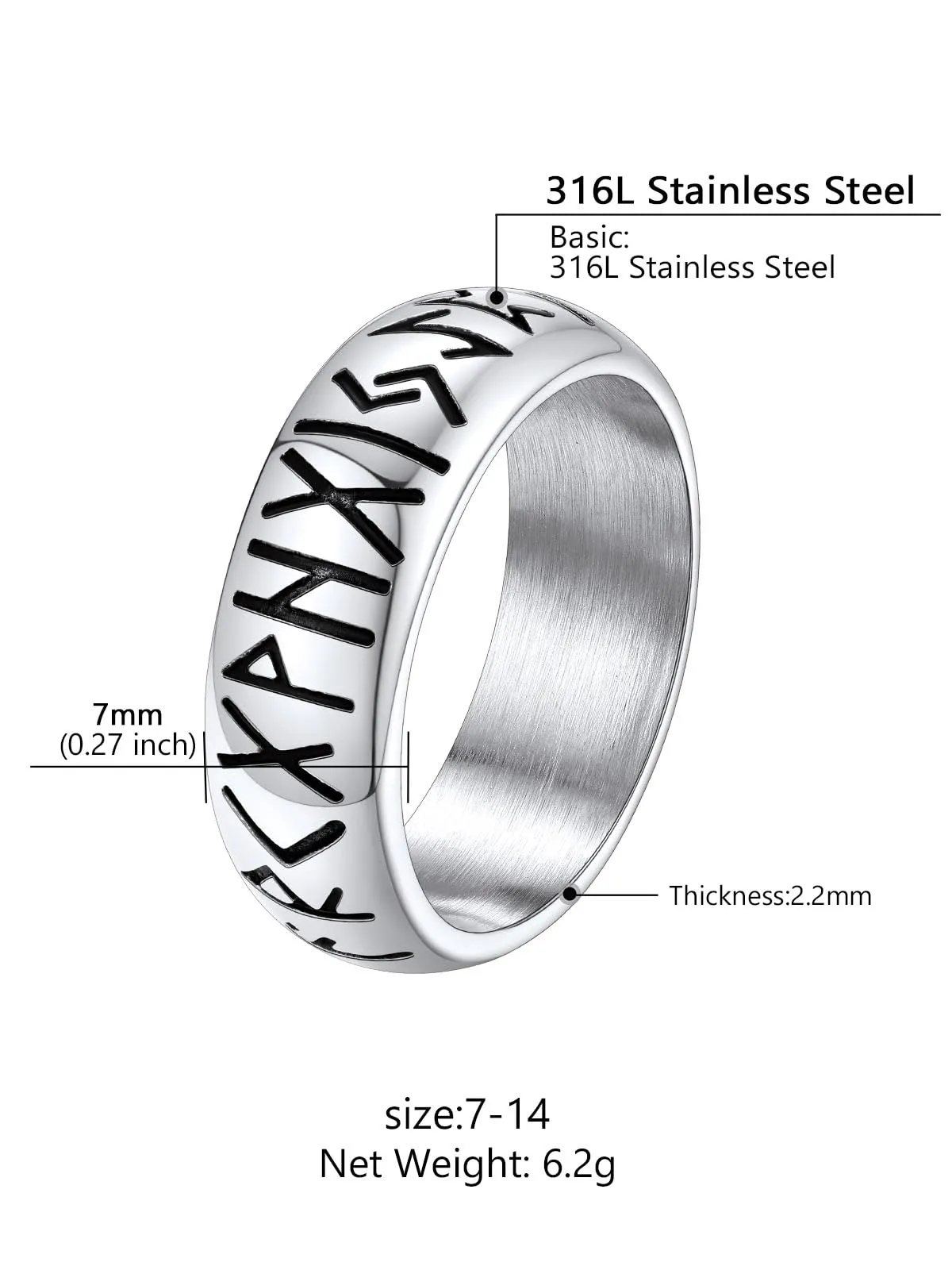 Supcare Anello Antistress Uomo in Acciaio Inossidabile, Argento, Stile Vichingo, Misura 19,75 Circonferenza 59.5 mm - immagine 5