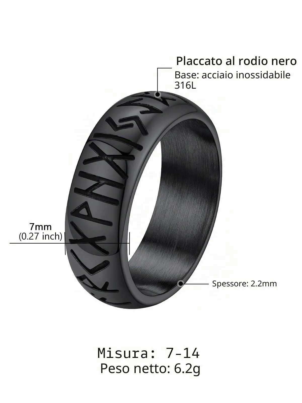 Supcare Anello Antistress Uomo in Acciaio Inossidabile Vichingo, Misura 19,75 Circonferenza 59.5 mm, Nero - immagine 7