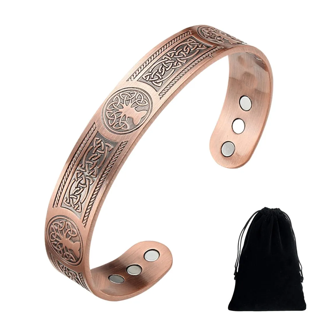 JAWUZ Braccialetto Magnetico in Rame Massiccio Regolabile Albero della Vita per Uomo e Donna - immagine 1