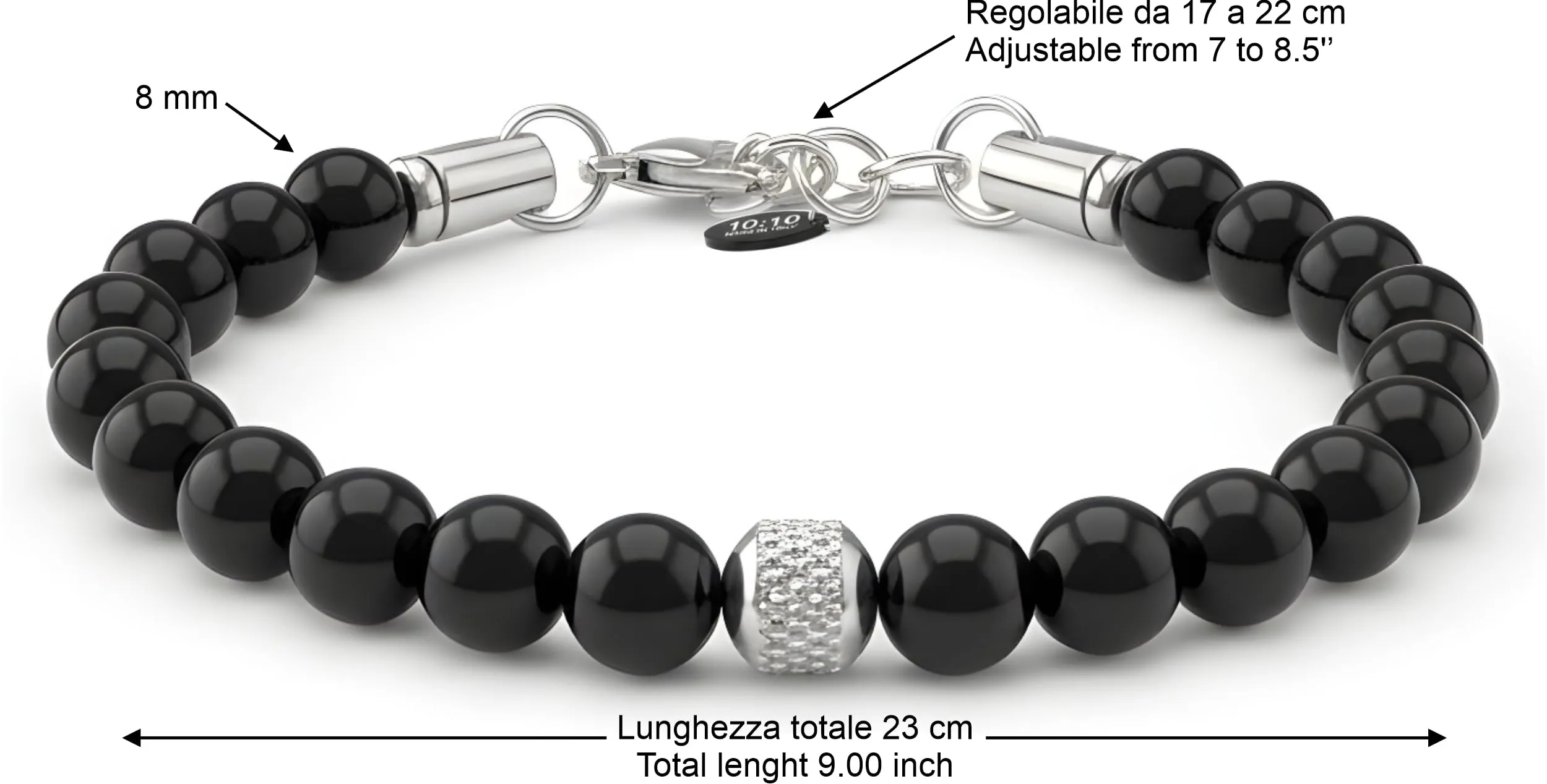 10:10 Bracciale Uomo in Pietre Naturali Tormalina Nera 8mm - Made in Italy - immagine 2