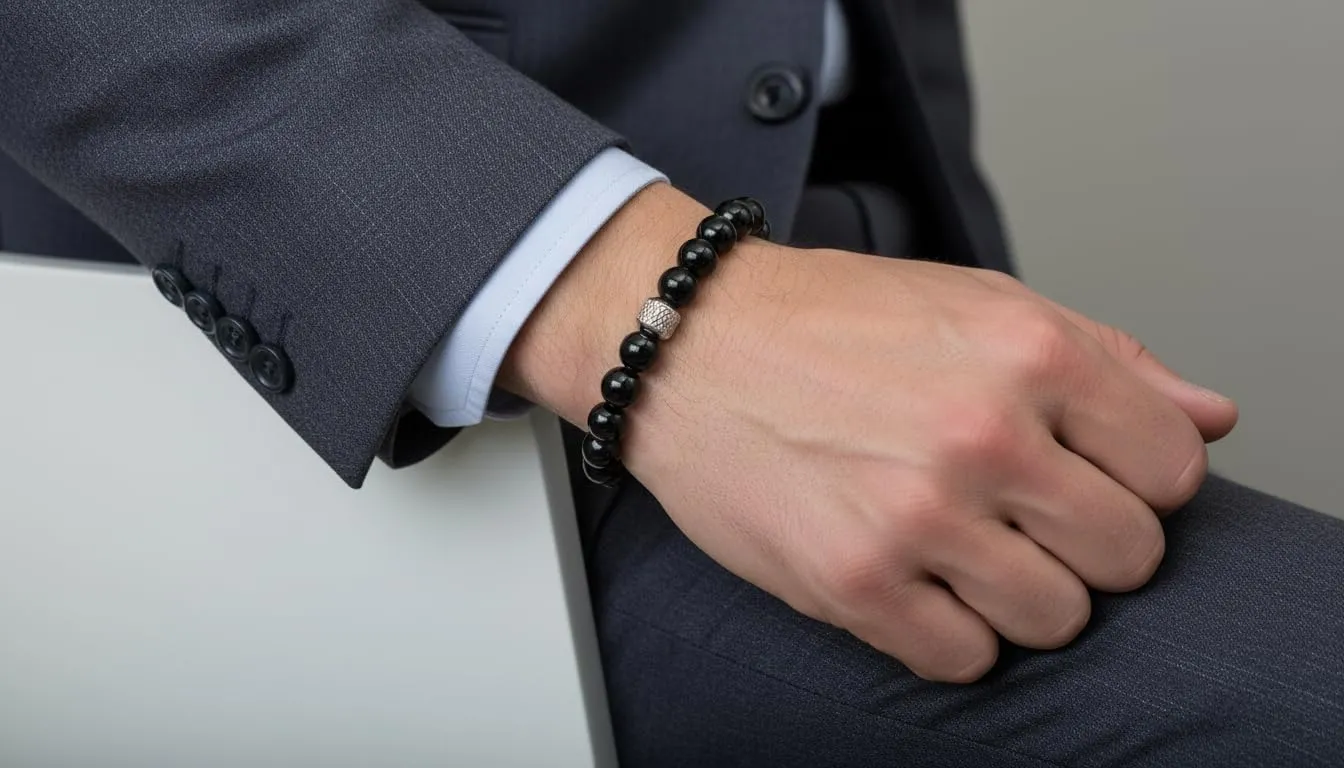 10:10 Bracciale Uomo in Pietre Naturali Tormalina Nera 8mm - Made in Italy - immagine 3