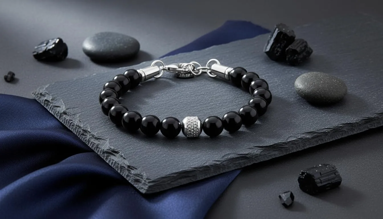 10:10 Bracciale Uomo in Pietre Naturali Tormalina Nera 8mm - Made in Italy - immagine 4