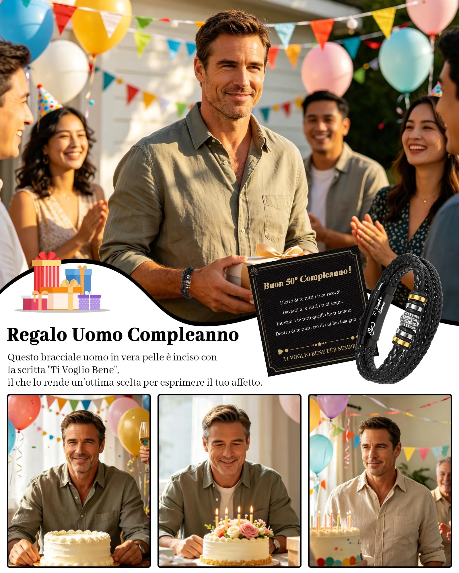 Cheerslife Bracciale Uomo in Pelle Intrecciata e Acciaio Inossidabile, 20.5-22 cm - immagine 6