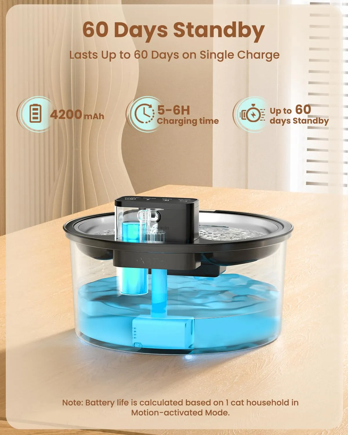 PawPoll Fontanella per Gatti senza Fili 3,2L, Batteria 4200mAh, Sensore di Movimento, Acciaio Inossidabile 304, Ricaricabile - immagine 3