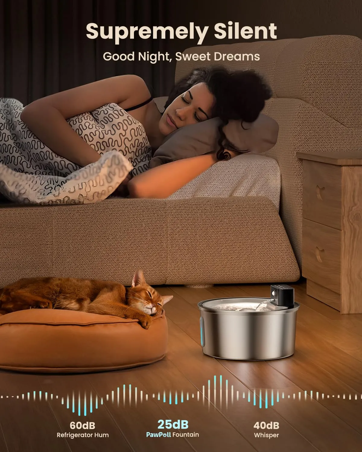 PawPoll Fontanella per Gatti senza Fili 3,2L, Batteria 4200mAh, Sensore di Movimento, Acciaio Inossidabile 304, Ricaricabile - immagine 5