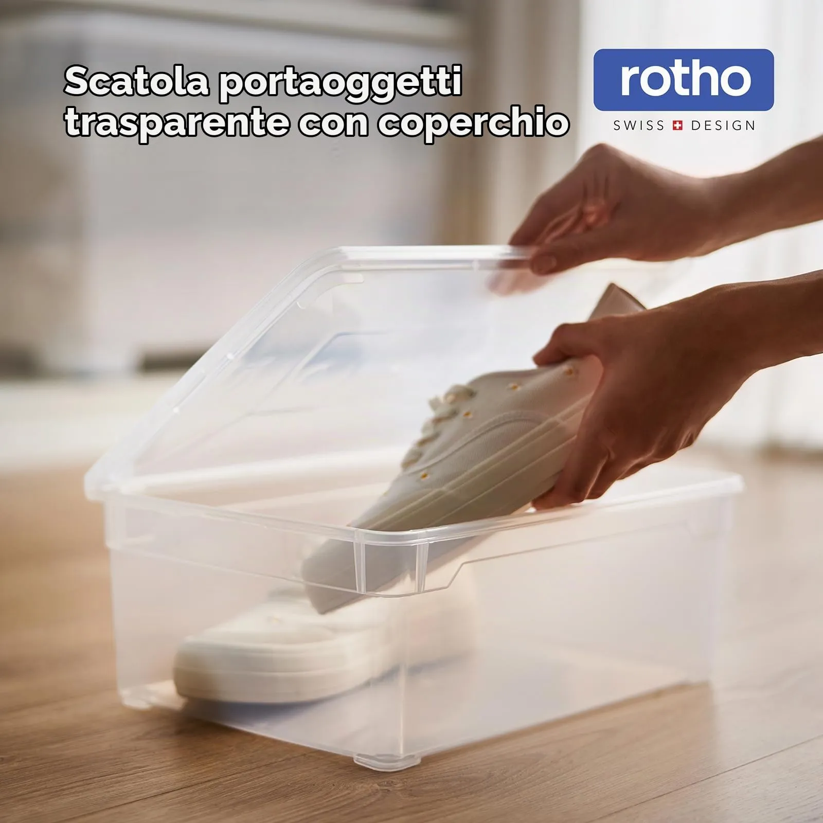 Rotho CLEAR Scatole Porta Oggetti con Coperchio, Set da 6, 10 L, Blu Trasparente - immagine 2