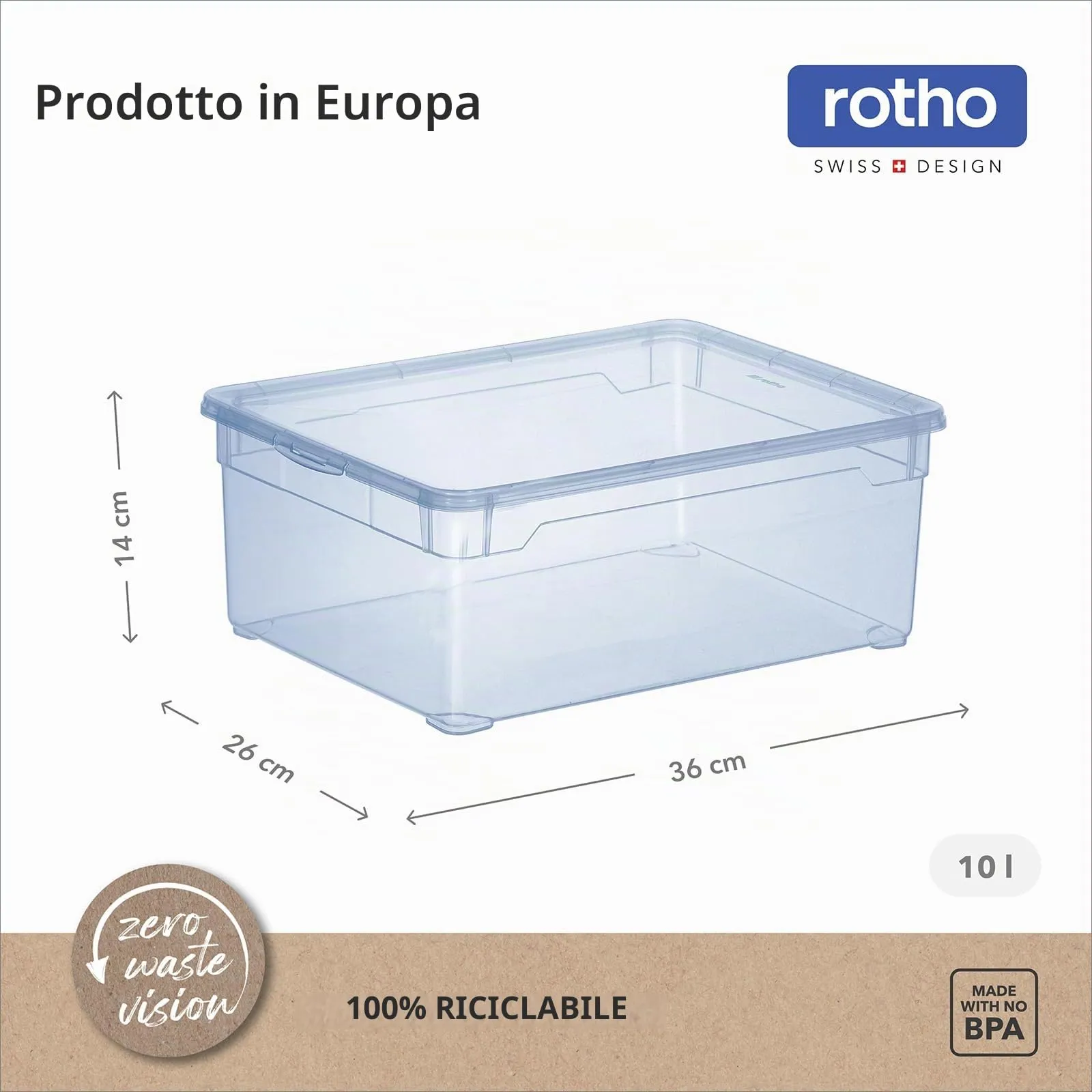 Rotho CLEAR Scatole Porta Oggetti con Coperchio, Set da 6, 10 L, Blu Trasparente - immagine 3