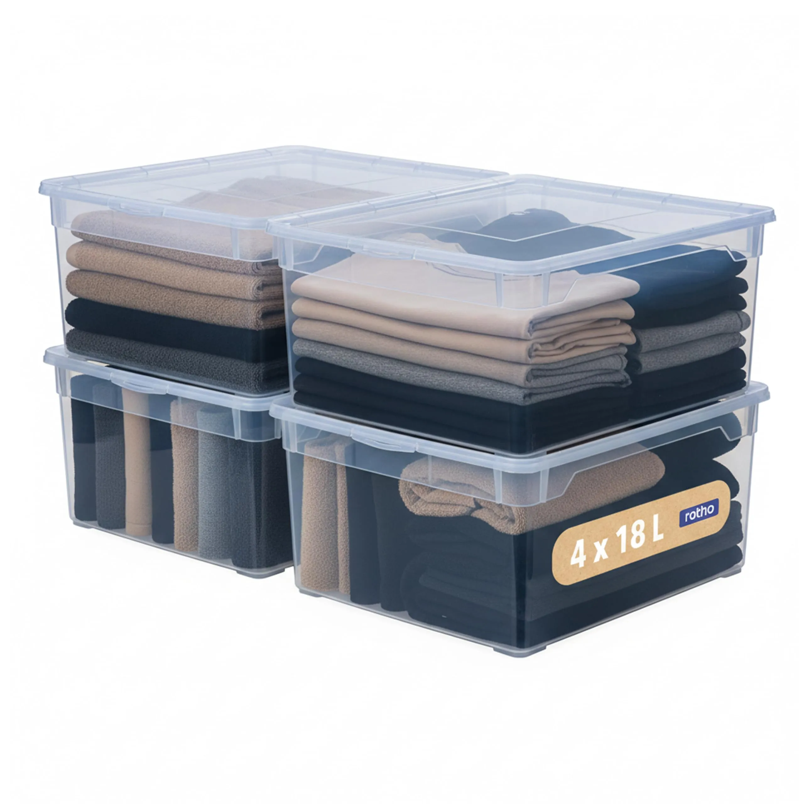 Rotho Clear Scatola Porta Oggetti con Coperchio 18 L Set da 4, Blu Trasparente - immagine 1