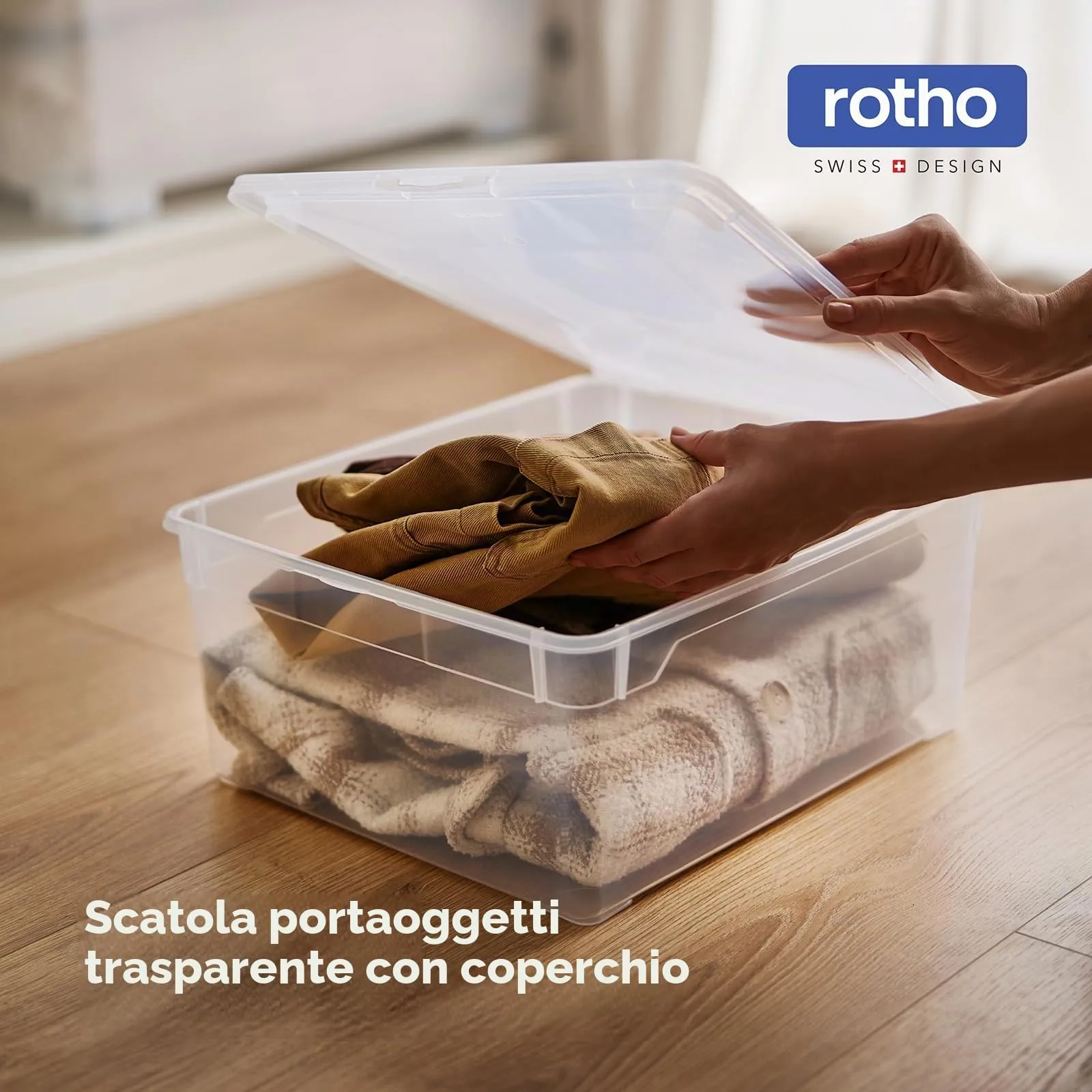 Rotho Clear Scatola Porta Oggetti con Coperchio 18 L Set da 4, Blu Trasparente - immagine 2