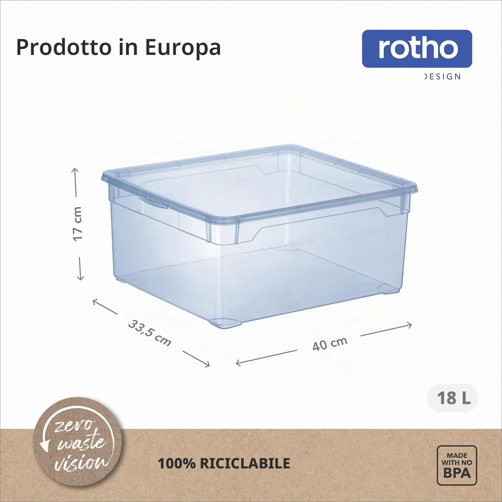 Rotho Clear Scatola Porta Oggetti con Coperchio 18 L Set da 4, Blu Trasparente - immagine 3
