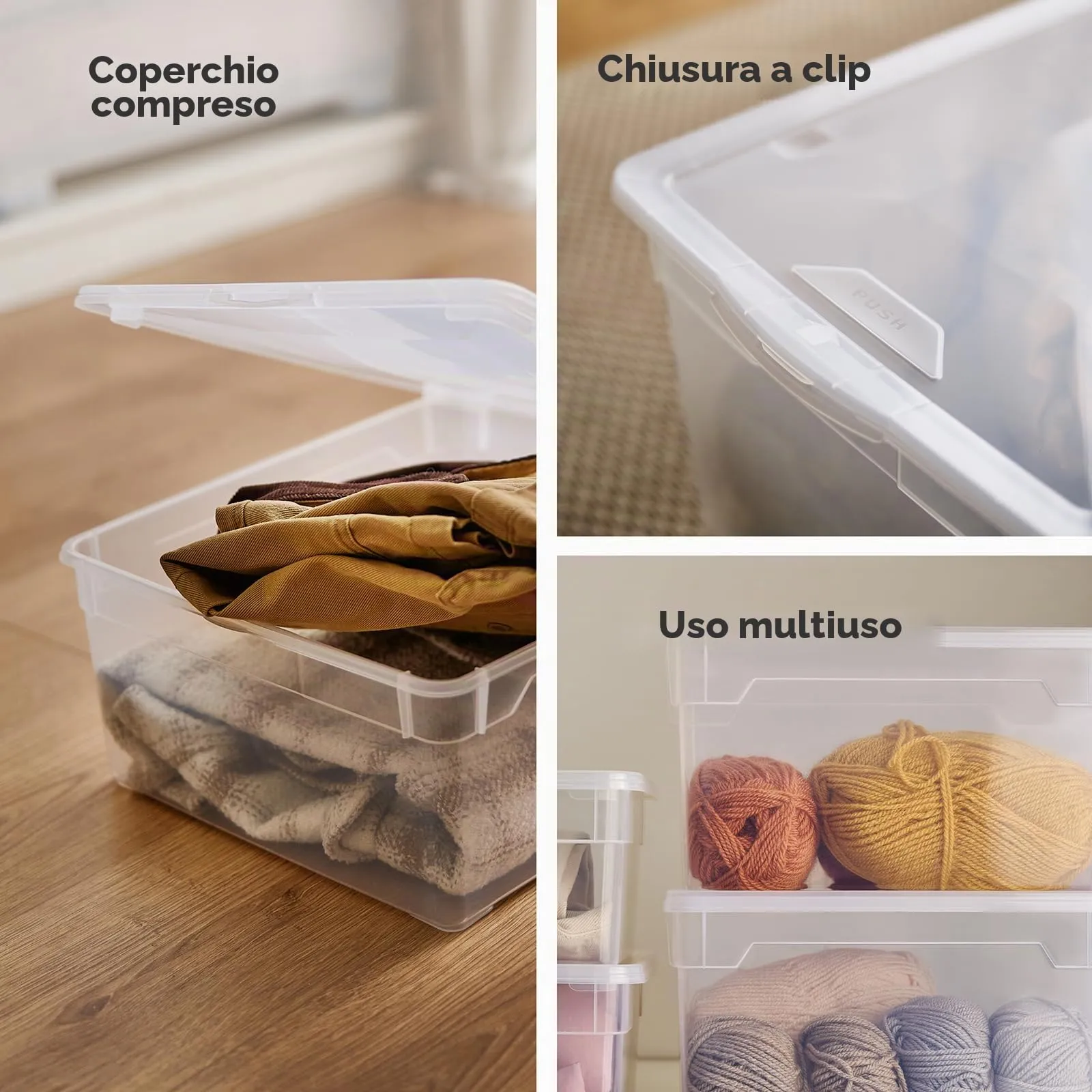Rotho Clear Scatola Porta Oggetti con Coperchio 18 L Set da 4, Blu Trasparente - immagine 6