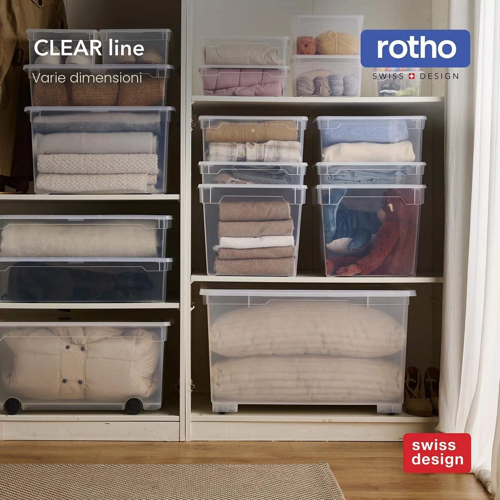 Rotho Clear Scatola Porta Oggetti con Coperchio 18 L Set da 4, Blu Trasparente - immagine 7