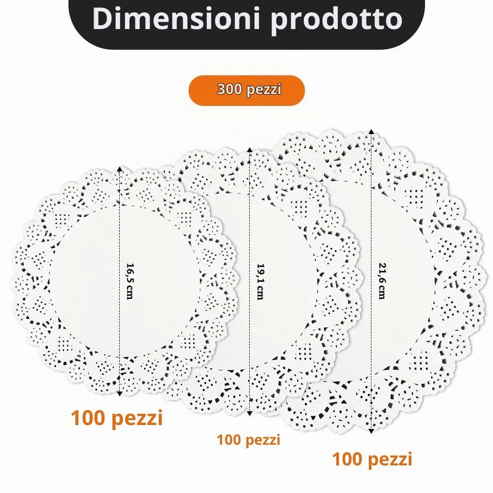 Alaoo Centrini Rotondi di Carta, 300 Fogli, 3 Dimensioni (6.5/7.5/8.5 Pollici) - immagine 2