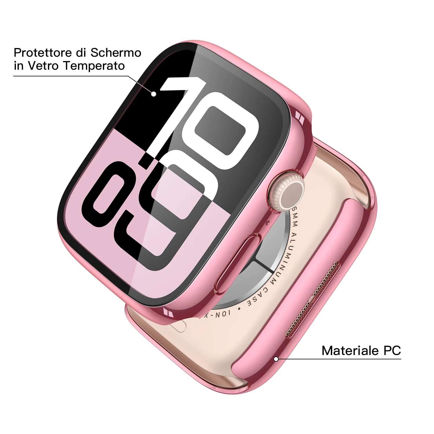 Misxi Cover Protezione con Vetro Temperato per Apple Watch Serie 11/10 46mm, 1 Rose Pink + 1 Trasparente - immagine 4