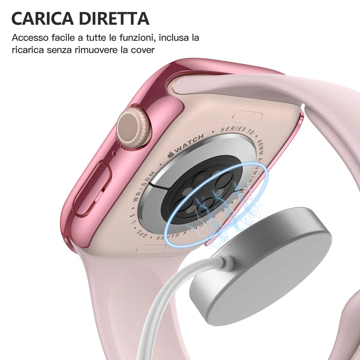 Misxi Cover Protezione con Vetro Temperato per Apple Watch Serie 11/10 46mm, 1 Rose Pink + 1 Trasparente - immagine 5