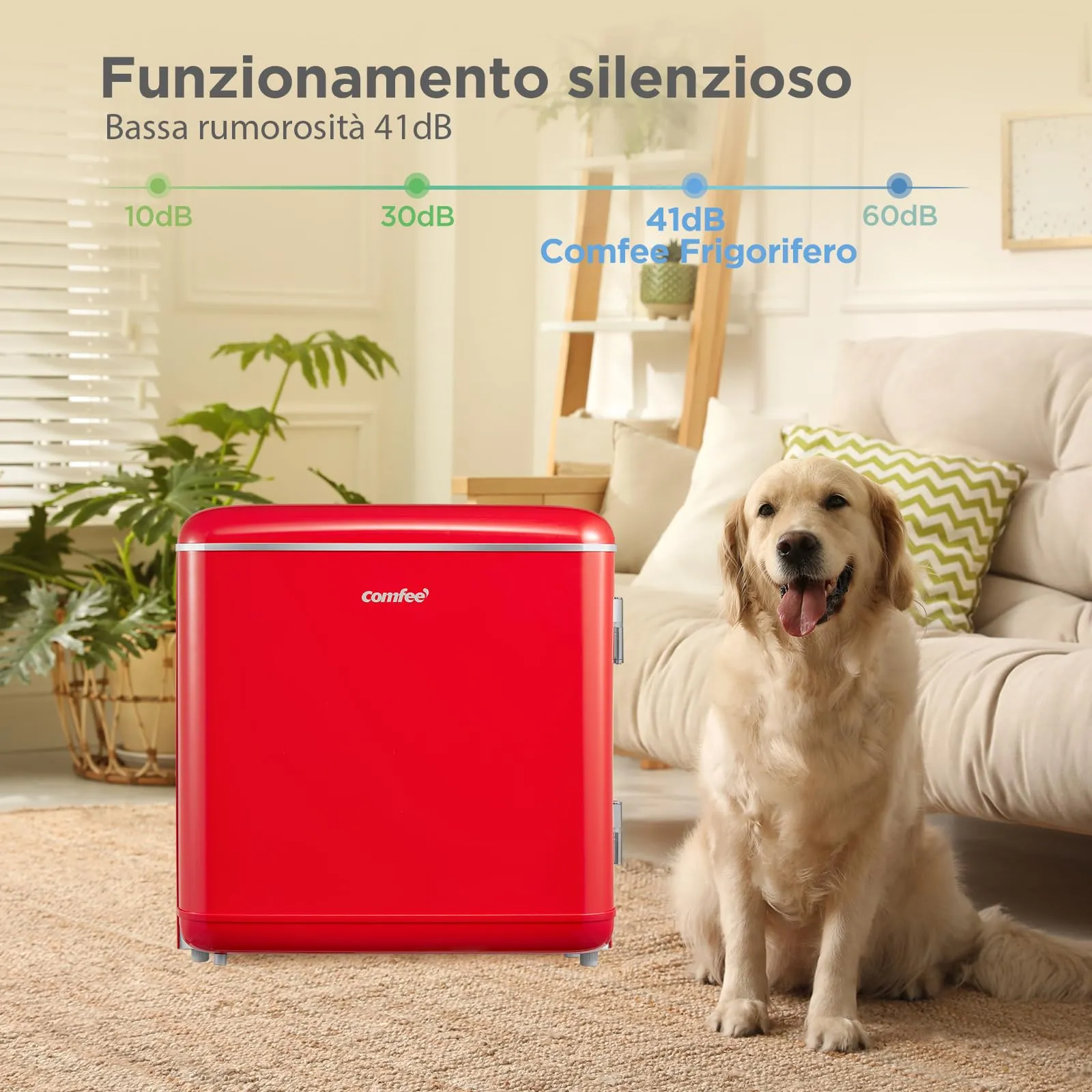 COMFEE' Mini Frigo da Camera 47L Design Retrò, Rosso - immagine 2