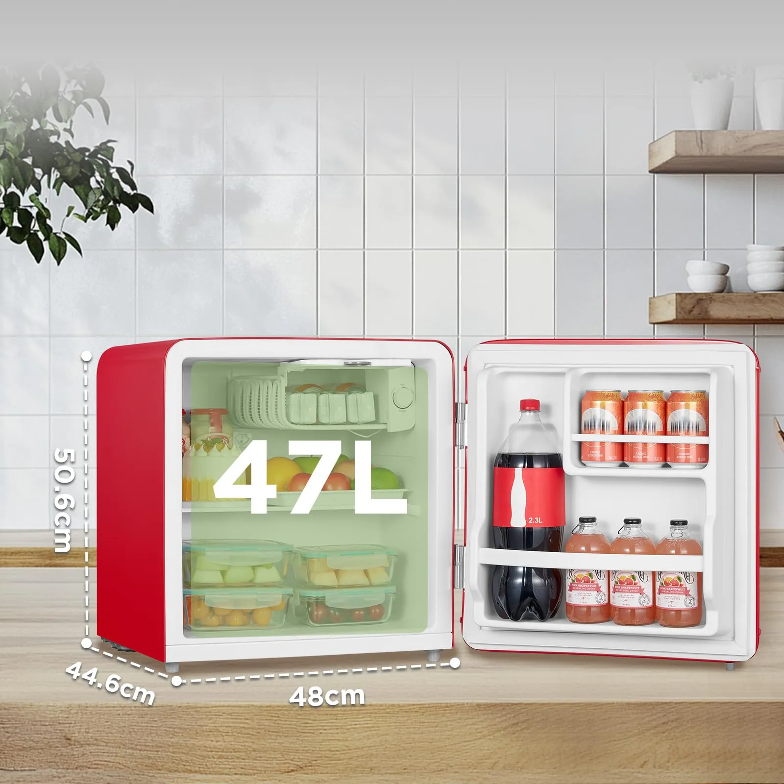 COMFEE' Mini Frigo da Camera 47L Design Retrò, Rosso - immagine 3