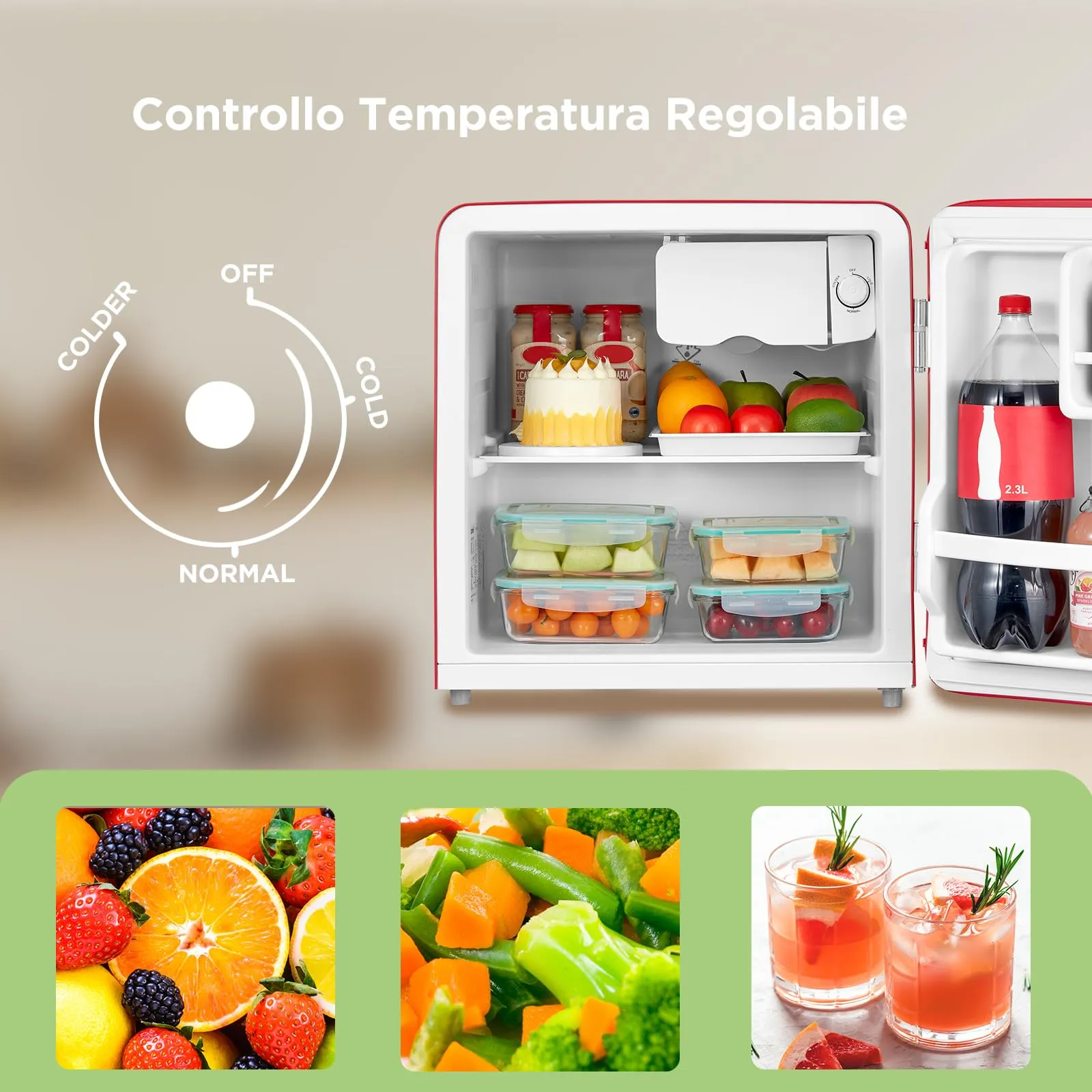 COMFEE' Mini Frigo da Camera 47L Design Retrò, Rosso - immagine 5