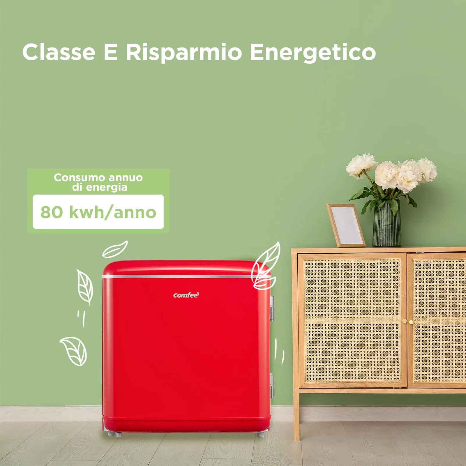 COMFEE' Mini Frigo da Camera 47L Design Retrò, Rosso - immagine 6